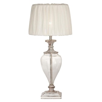 Lampa stołowa Clara bielone drewno/szkło + abażur